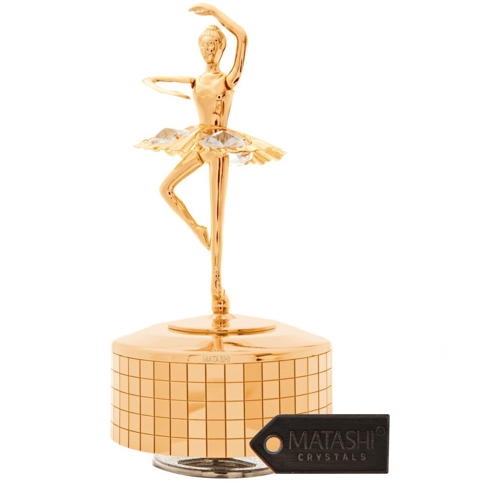 Home Bedroom Decor Tabletop Ornaments Gift for Musician Wife Mom on Mothers Day Christmas Valentines Day Birthday Matashi 24k Gold Plated Ballet Dancer Wind-Up Music Box with Pink Crystals Memory