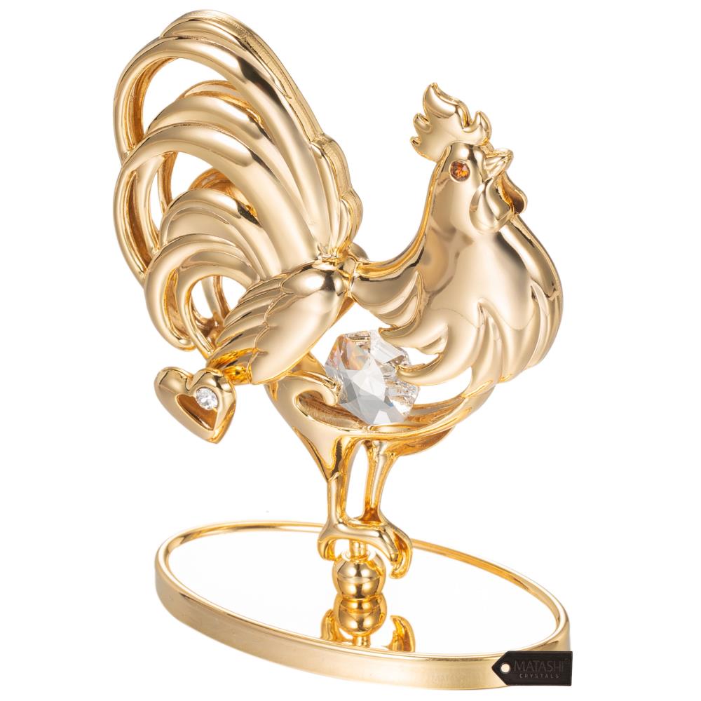 Crystal Element Studded Bouncing Rooster FIGURINE 24K Gold Plated #CRT15 Crystal Element Studded Bouncing Rooster FIGURINE 24K Gold Plated #CRT15