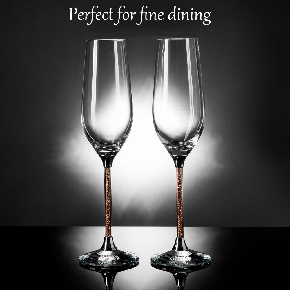 8 oz Crystal Champagne Glasses Flutes with Elegant Crystal Filled Stems-Matashi 