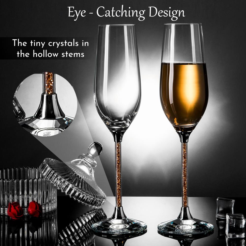 Matashi Mtglch601g 8 Oz Crystal Champagne Flutes With Gold 8 Oz Crystal Champagne Flutes