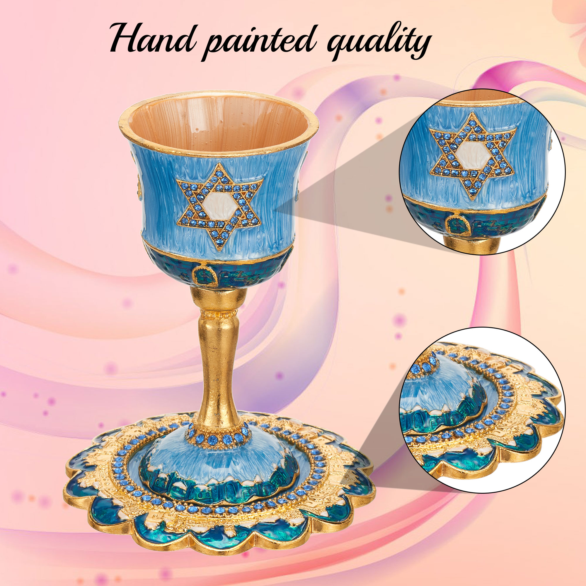 Details about   Matashi Hand Painted Enamel Tall 5 In Kiddush Cup Set with Stem and Tray For Mom 