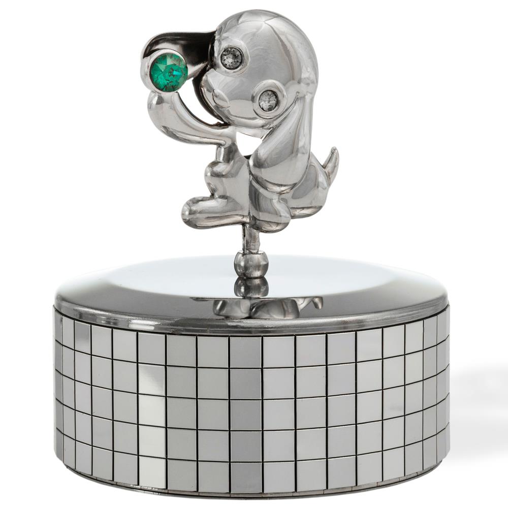 Matashi Mtmb3312mems Chrome Plated Silver Puppy Music Box With Chrome Plated Silver Puppy Music Box