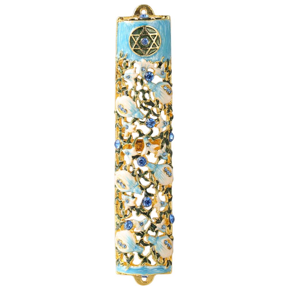 Hand-Painted Enamel Home Door Wall Decor Housewarming Present House Blessing Gift for Holiday Matashi Hand Painted 5.7 Blue Dove Mezuzah Embellished with Gold Accents and Star of David with Crystals