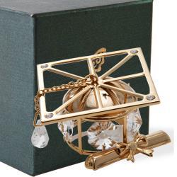 24K Gold Plated Crystal Studded Graduation Cap Ornament with Diploma and Crystal Ended Tassle by Matashi