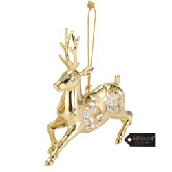 24K Gold Plated Crystal Studded Reindeer Ornament by Matashi