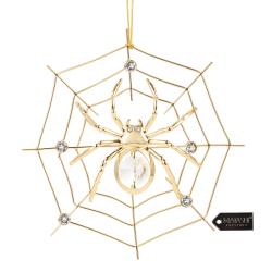 Matashi 24K Gold Plated Crystal Studded Lucky Spider Hanging Ornaments for Christmas Tree Spider Miracle Traditions, Decor - With Story of the Tradition of Tinsel Legend Spider on Web Ornament