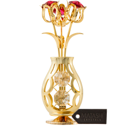 24k Gold Plated Flowers in Vase Red