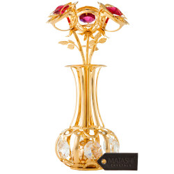 24k Gold Plated Flowers in Vase Red