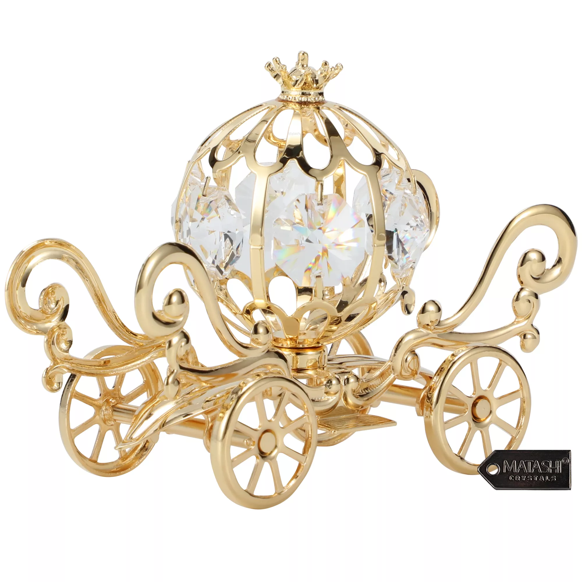 24K Gold Plated Crystal Studded Mini Princess Pumpkin Coach Ornament by Matashi