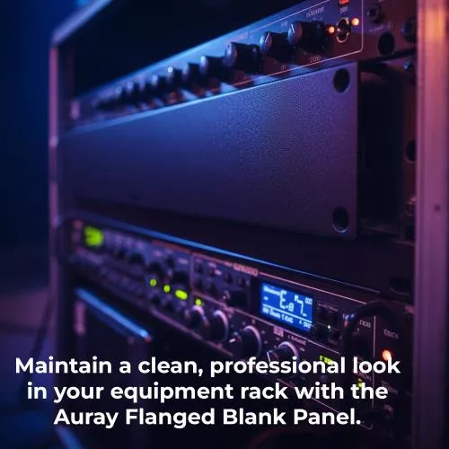 Auray BPF-12U Flanged 12U Blank Rack Panel, 19-Inch Steel Filler Plate for Audio Video Equipment Rack, Black Powder-Coated Finish, Durable Metal Panel to Cover Empty Rack Spaces and Improve Airflow