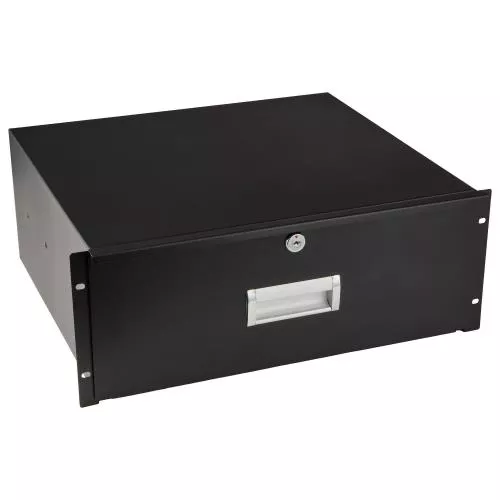 Auray 4 RU Locking Rack Drawer, Rugged, Steel Construction, Full Extension Glides, 50 lb Weight Capacity, Includes Two Keys, Perfect for Studio, Broadcast, and Stage Equipment