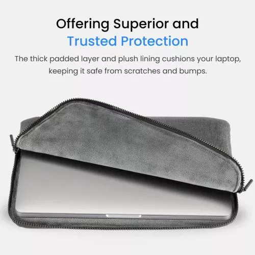 Ruggard LuxeWeave Laptop Sleeve for 14" MacBook Pro & Most 14" Laptops – Plush Padded Interior, Water-Resistant 600D Nylon Exterior, Wide-Access Opening, Easy-Grip Zipper Pulls – Ash, Ideal for Professionals, Students, and Travelers