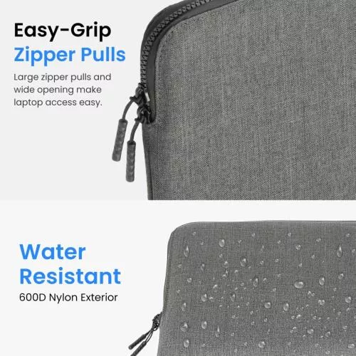 Ruggard LuxeWeave Laptop Sleeve for 14" MacBook Pro & Most 14" Laptops – Plush Padded Interior, Water-Resistant 600D Nylon Exterior, Wide-Access Opening, Easy-Grip Zipper Pulls – Ash, Ideal for Professionals, Students, and Travelers