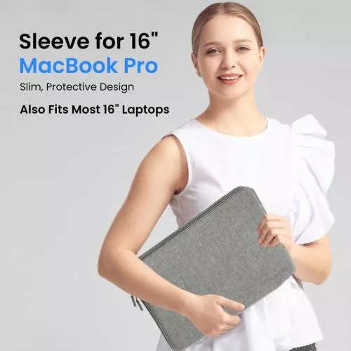Ruggard LuxeWeave Laptop Sleeve for 16" MacBook Pro – Fits 16" MacBook Pro & Most 16" Laptops, Plush Padded Interior, Water-Resistant 600D Nylon, Wide-Access Opening, Easy-Grip Zipper Pulls – Ideal for Travel & Daily Use (Ash)