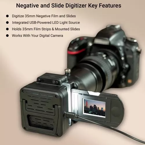 Vello 35mm Negative and Slide Digitizer - Efficiently Convert 35mm Film and Slides to Digital with USB-Powered LED Light, USB Micro-B Cable, and Six Lens Adapters - Compatible with Canon, Nikon, Sony Macro Lenses