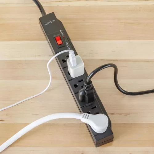 Watson 6-Outlet Surge Protector – 1200 Joules, 6' Cord, Right-Angle Plug, LED Indicator, $50K Equipment Coverage, and Rear Wall Mounts for Convenient and Organized Power Management at Home or Office (Black)