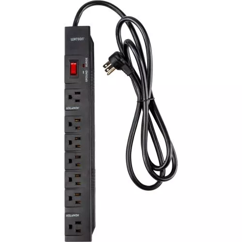 Watson 7-Outlet Power Strip Surge Protector with 1200 Joules, 6-Foot Right-Angle Plug, LED Indicator, Wall Mountable - Black, Surge Protection for Home and Office Electronics, Safe and Reliable