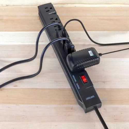 Watson 7-Outlet Power Strip Surge Protector with 1200 Joules, 6-Foot Right-Angle Plug, LED Indicator, Wall Mountable - Black, Surge Protection for Home and Office Electronics, Safe and Reliable